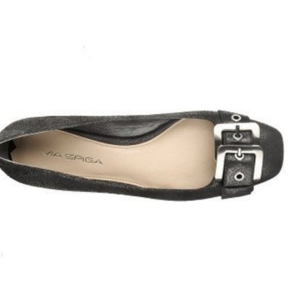 Via Spiga Black Flats with Silver Buckles